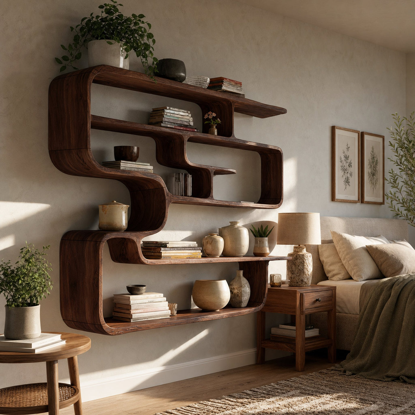 Rustic Live Edge Shelving Unit For Living Room Storage Display - product view 7