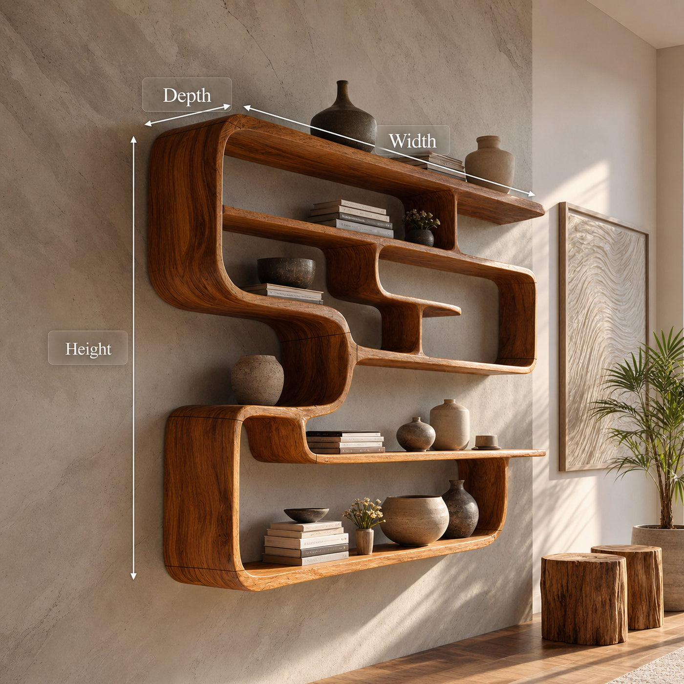 Rustic Live Edge Shelving Unit For Living Room Storage Display - product view 8