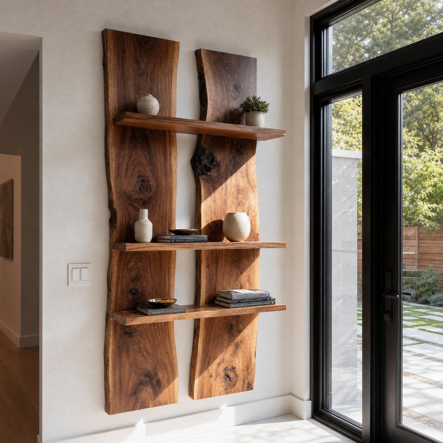 Rustic Live Edge Wall Mounted Shelf For Entryway