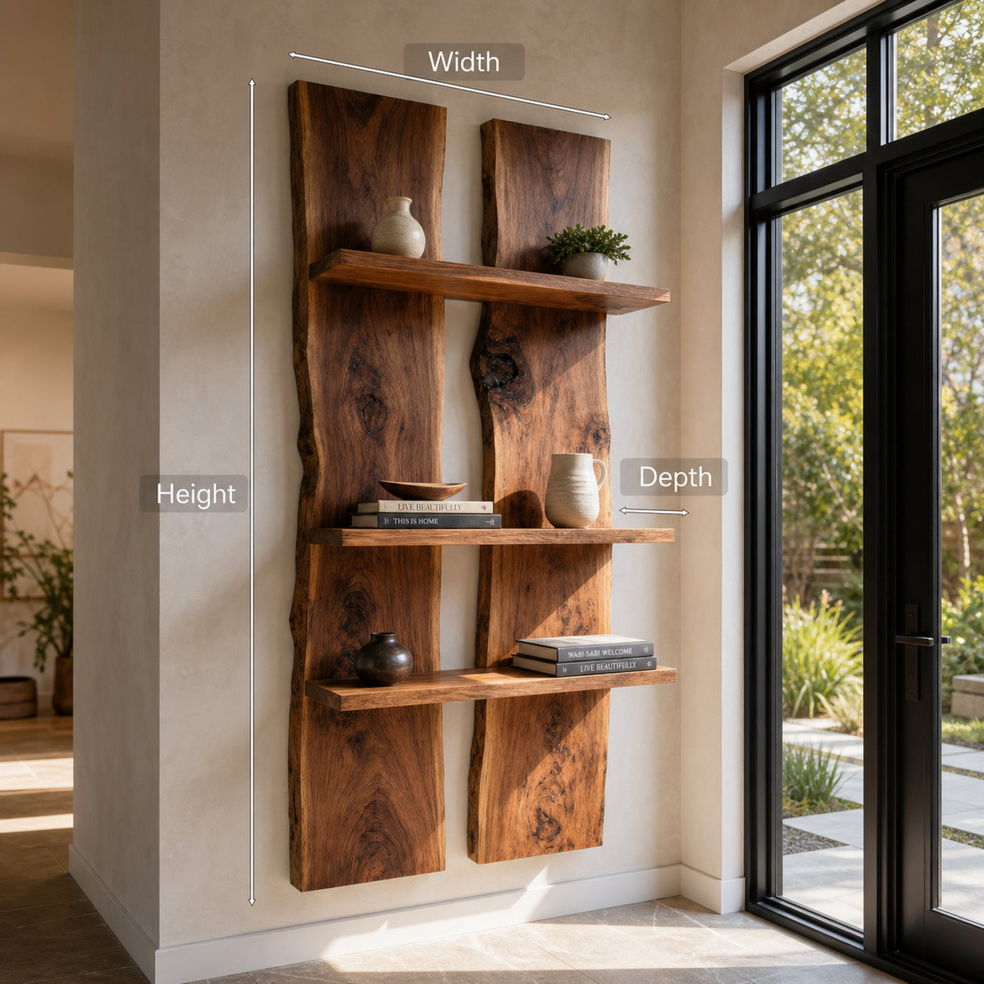 Rustic Live Edge Wall Mounted Shelf For Entryway - product view 6