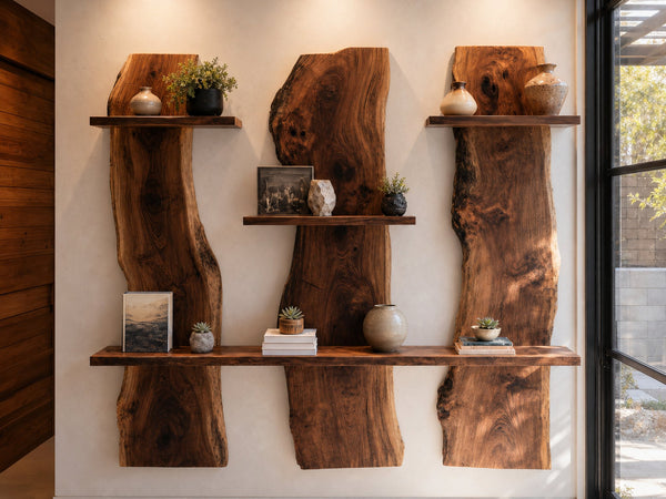 Rustic Live Edge Wall Mounted Shelf For Living Room