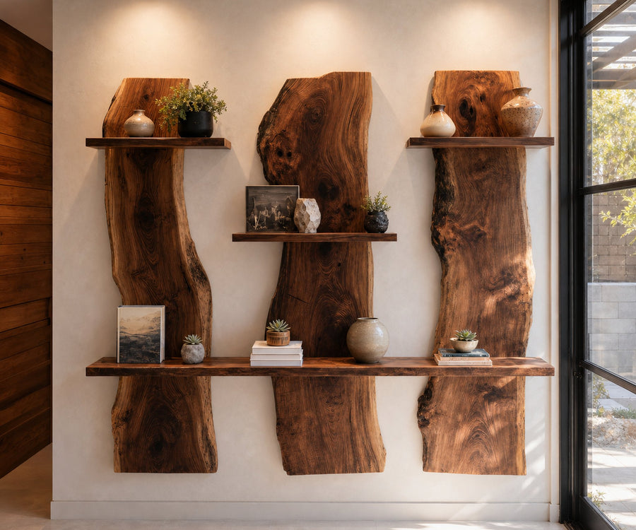 Rustic Live Edge Wall Mounted Shelf For Living Room