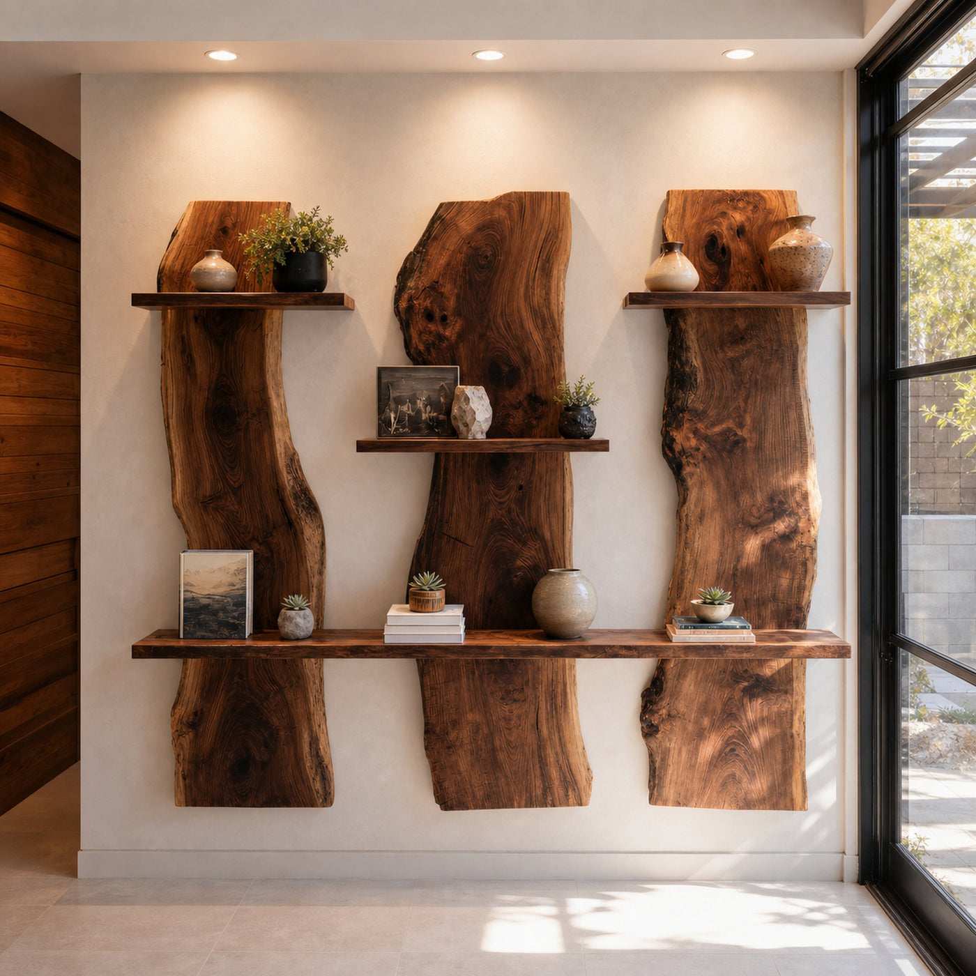 Rustic Live Edge Wall Mounted Shelf For Living Room