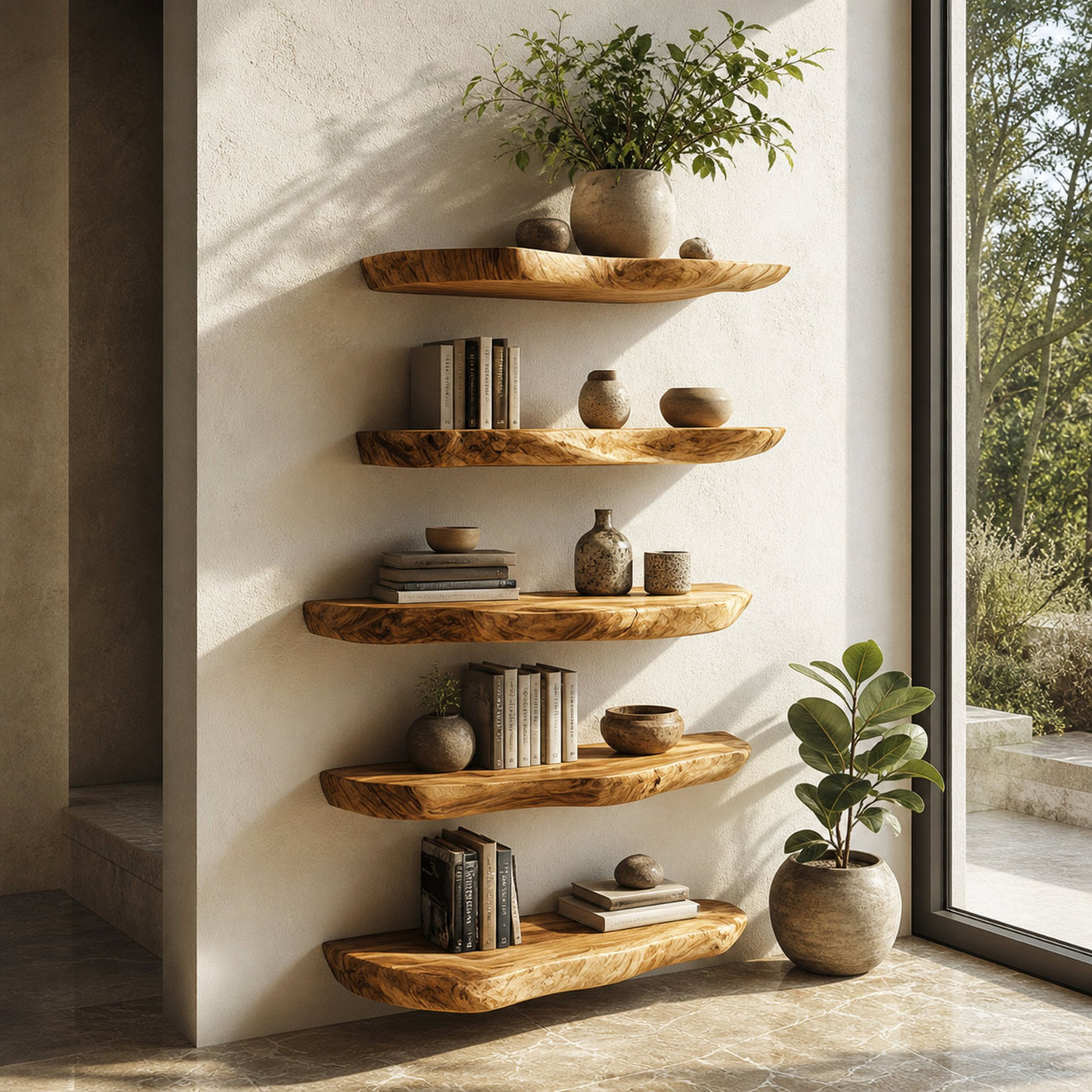 Rustic Live Edge Wall Mounted Shelf Living Room Or Kitchen