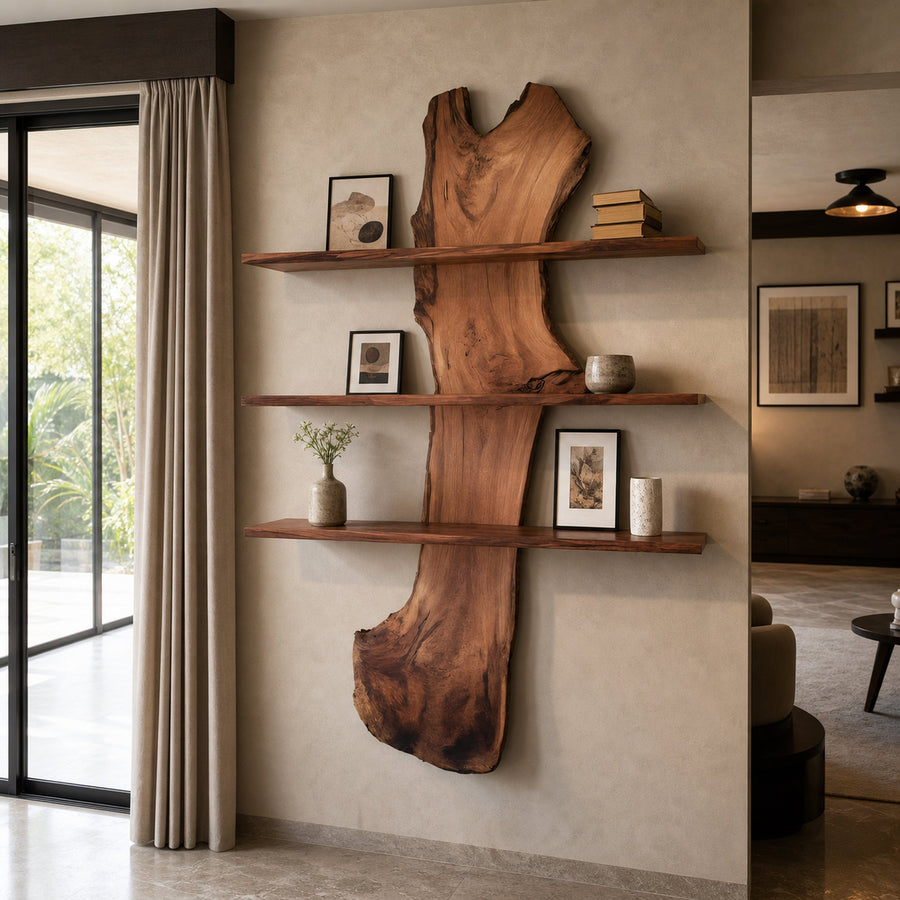 Rustic Live Edge Wall Shelf For Modern Living Room And Entryway