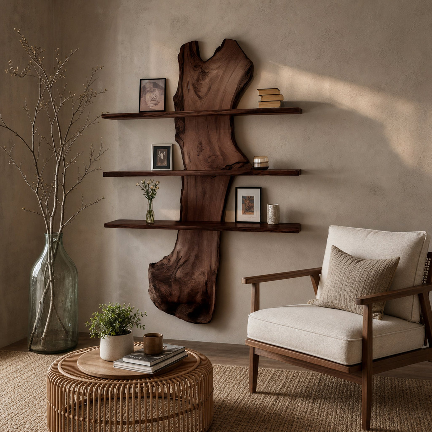 Rustic Live Edge Wall Shelf For Modern Living Room And Entryway - product view 7