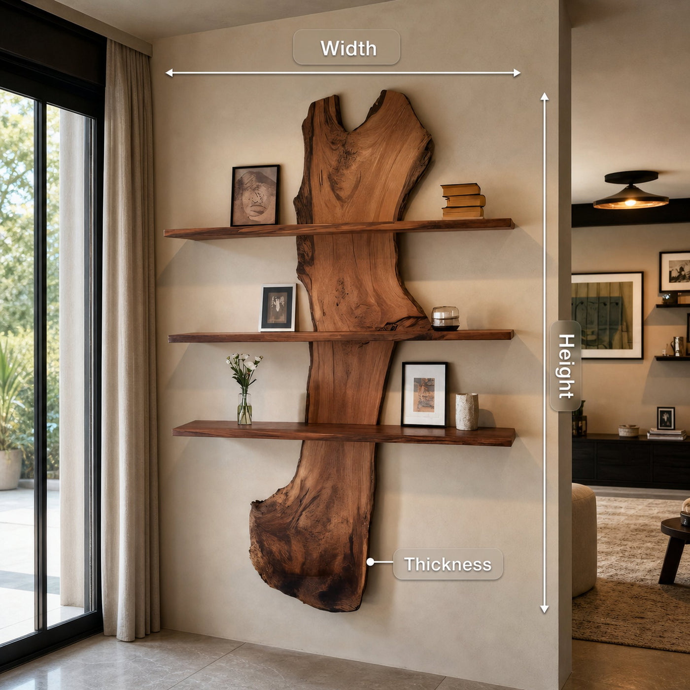 Rustic Live Edge Wall Shelf For Modern Living Room And Entryway - product view 8