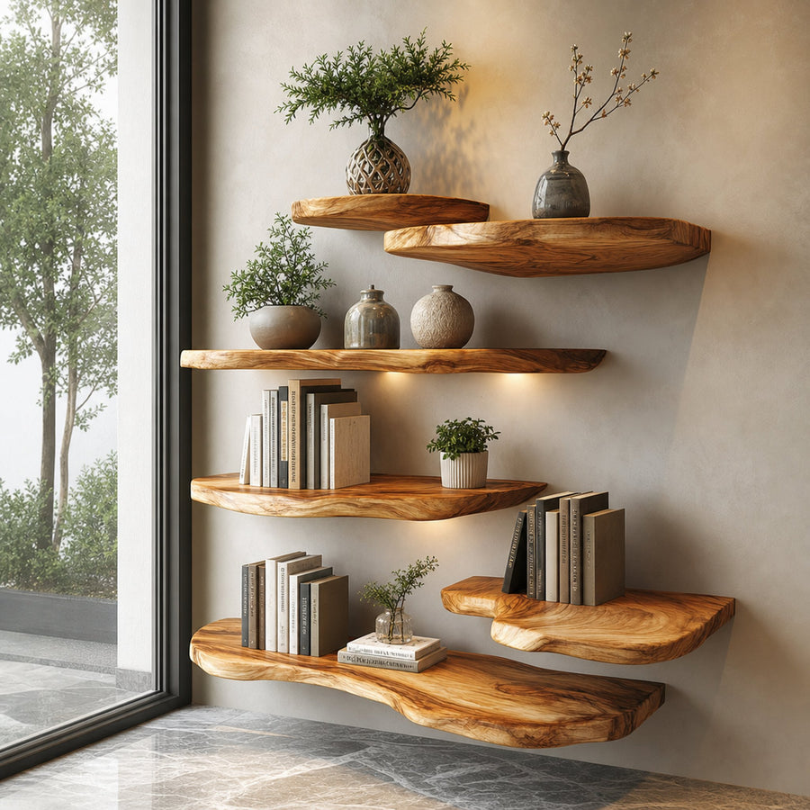 Rustic Live Edge Wall Shelf Living Room Or Bedroom