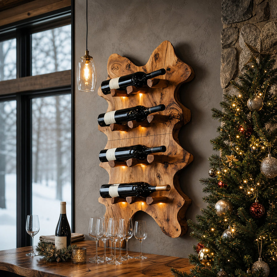 Rustic Live Edge Wall Wine Rack For Cozy Dining Rooms