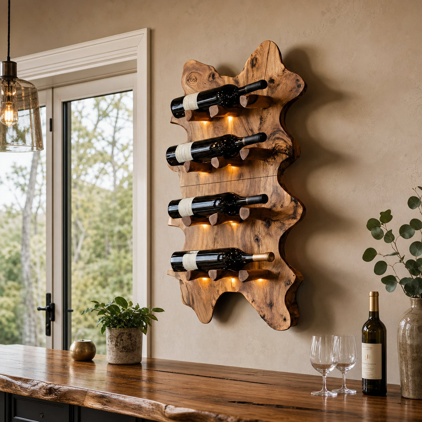 Rustic Live Edge Wall Wine Rack For Cozy Dining Rooms - product view 6