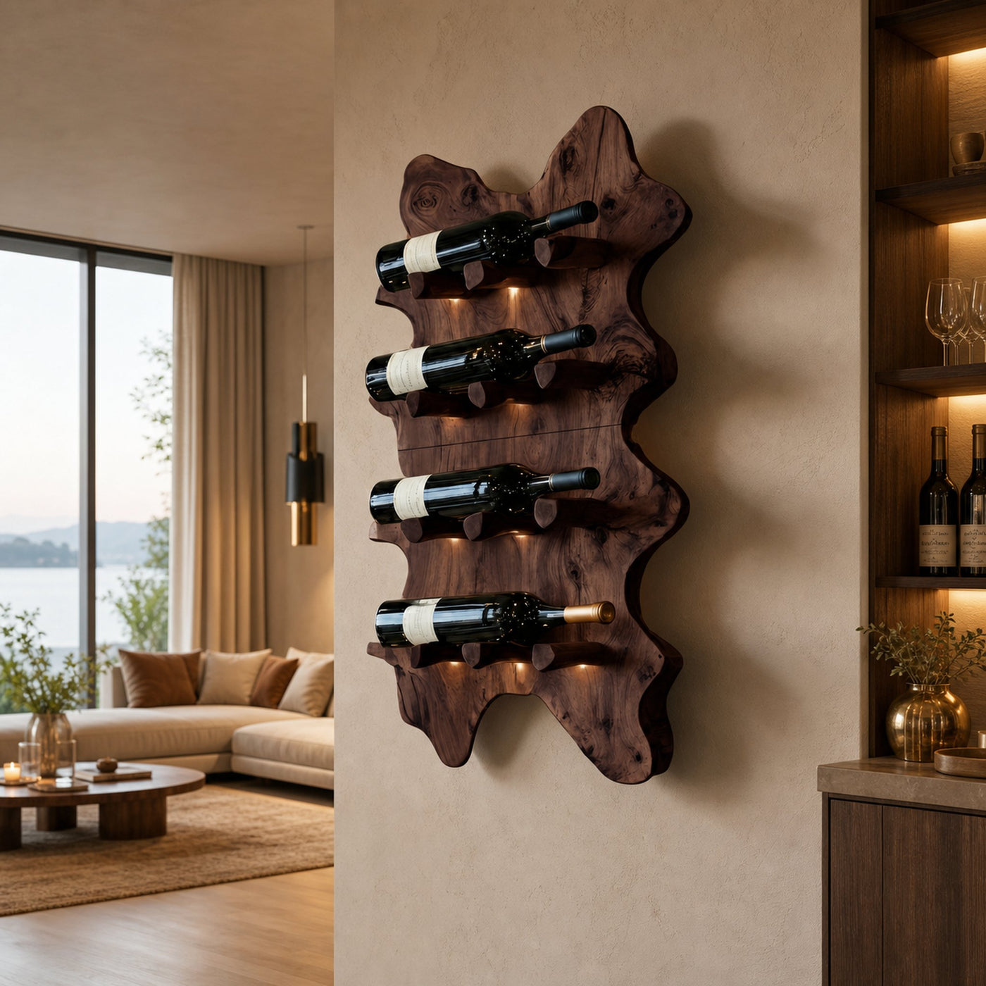 Rustic Live Edge Wall Wine Rack For Cozy Dining Rooms - product view 7