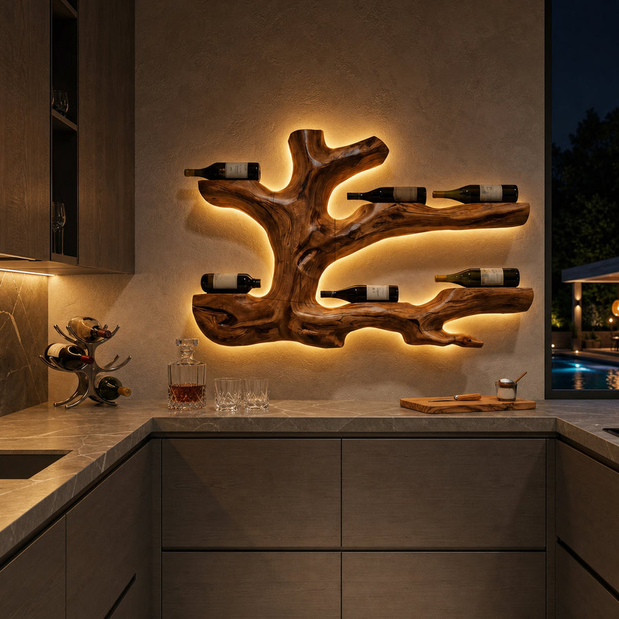 Rustic Live Edge Wine Rack Wall Hanging For Home Interiors