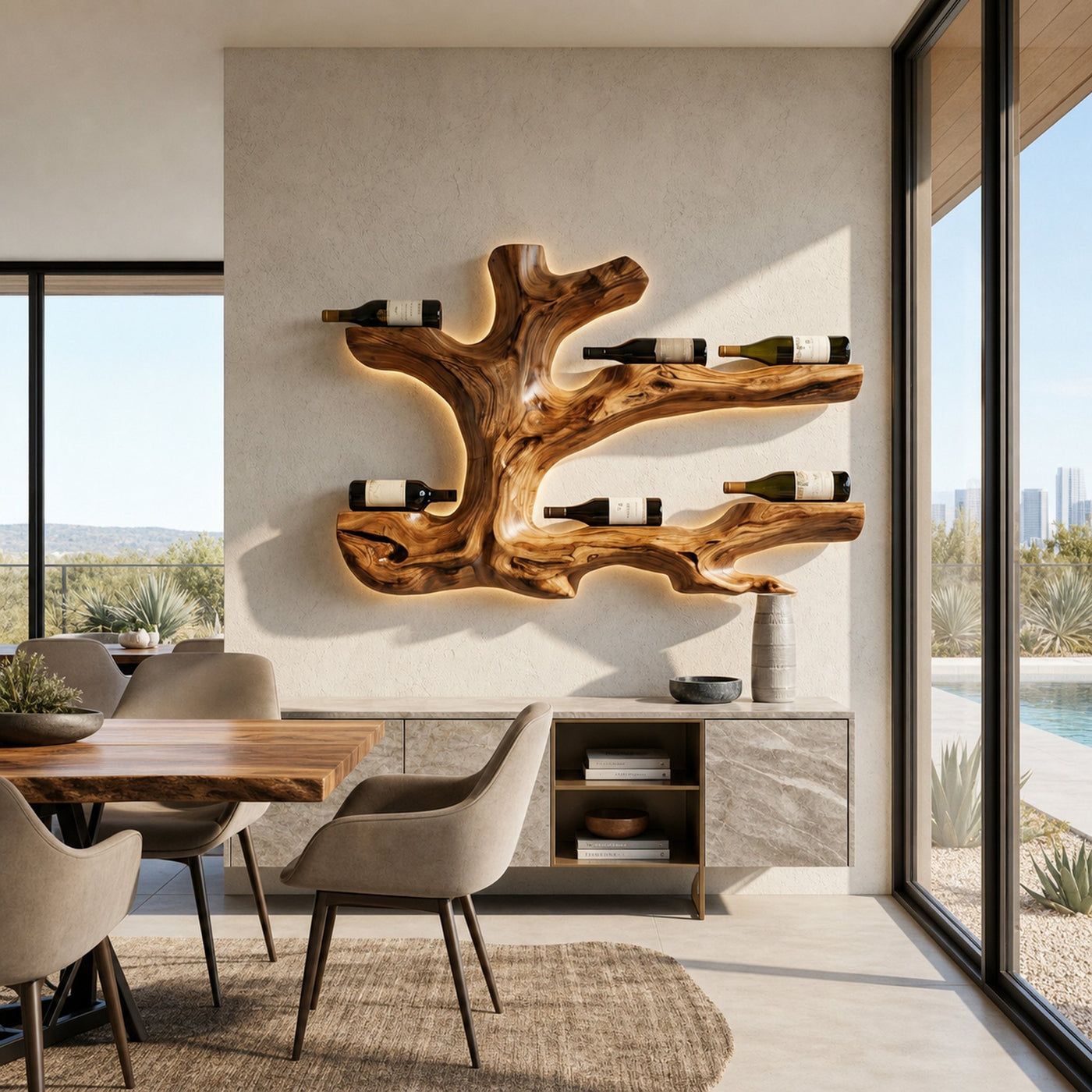 Rustic Live Edge Wine Rack Wall Hanging For Home Interiors - product view 6