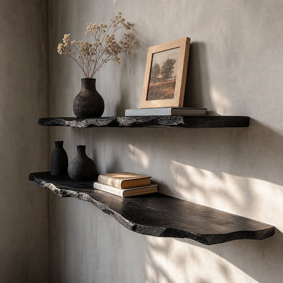 Rustic Modern Live Edge Wall Mounted Shelf Living Room Or Study Room