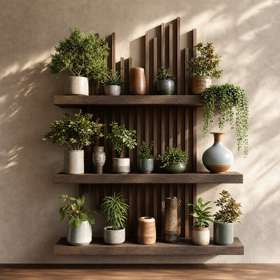 Rustic Modern Wooden Wall Shelf Plant Display Decor