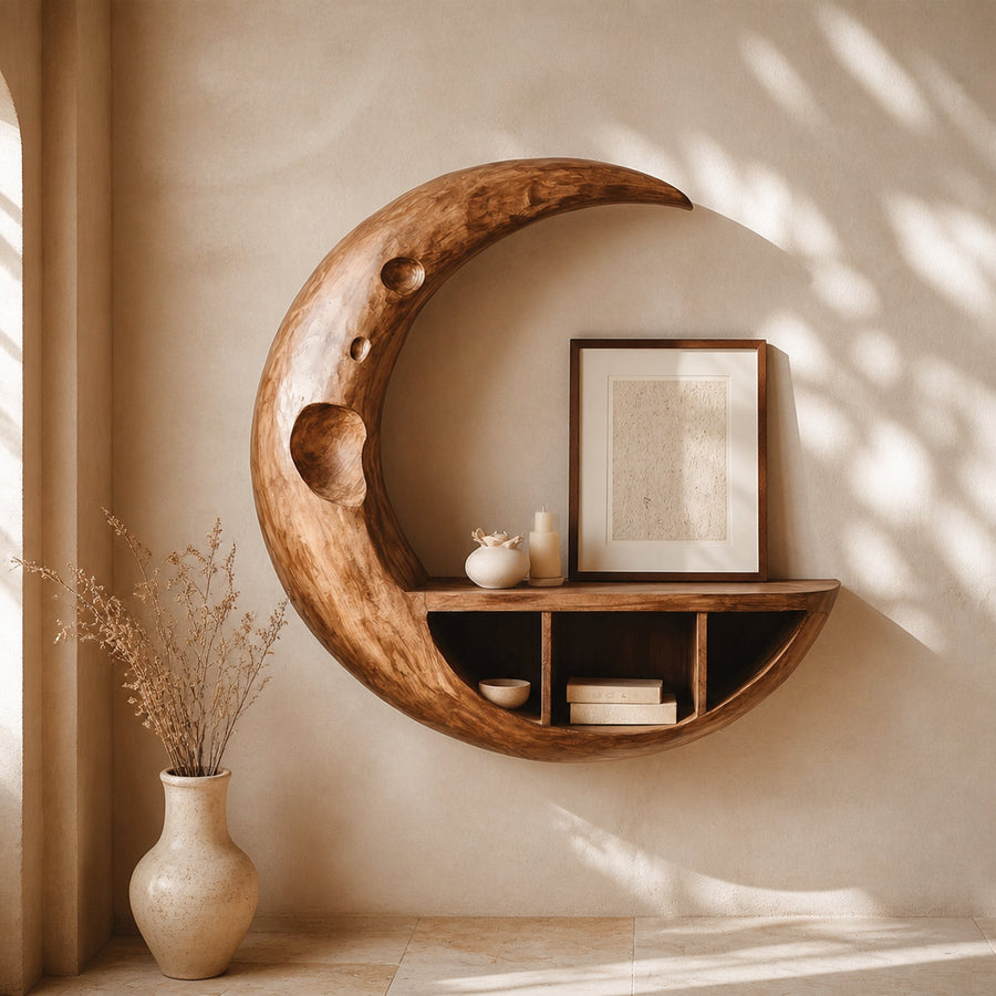 Rustic Moon Wall Shelf For Living Room And Apartment