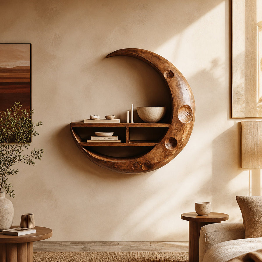 Rustic Moon Wall Shelf For Living Room And Interior Display