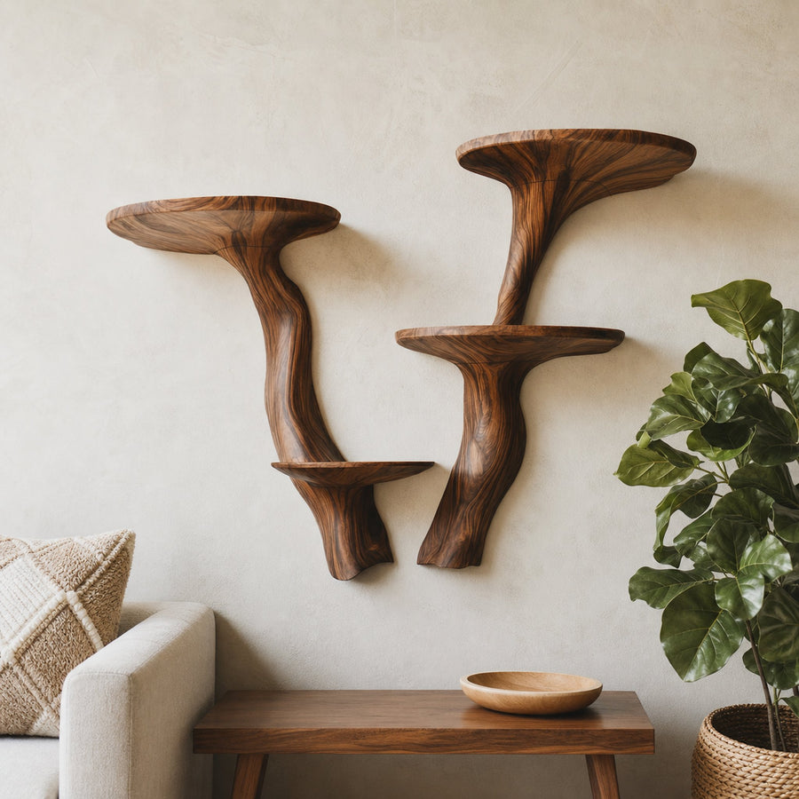 Rustic Mushroom Wall Shelf For Living Room And Hallway