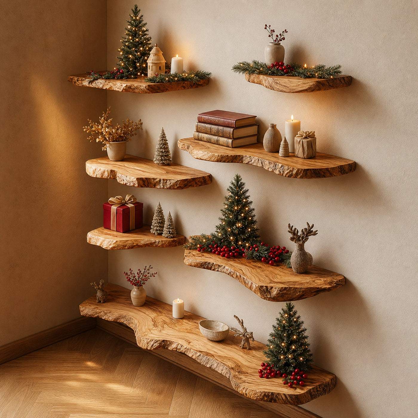 Rustic Natural Floating Wall Shelf Living Room Decor Display