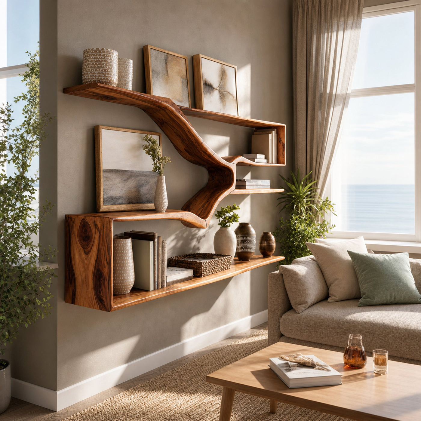 Rustic Natural Wood Kitchen Wall Shelf For Pantry Storage - product view 6