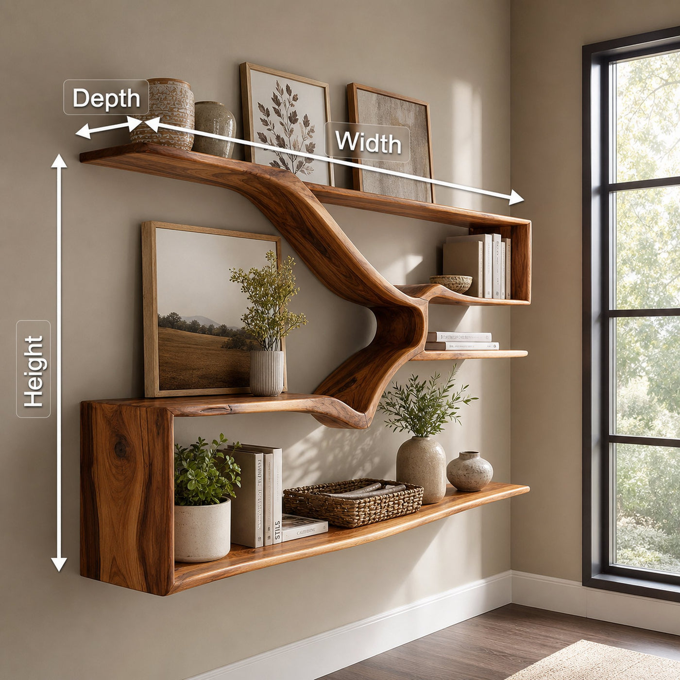 Rustic Natural Wood Kitchen Wall Shelf For Pantry Storage - product view 8