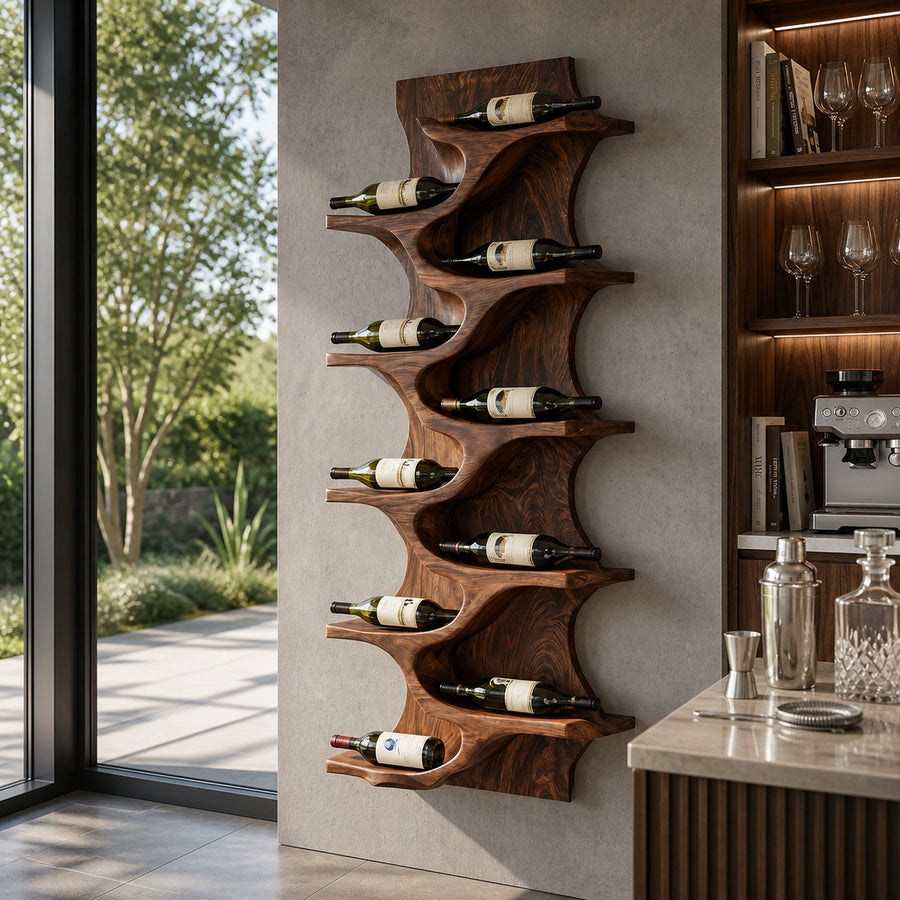 Rustic Natural Wood Wine Rack For Home Bar Wall Storage