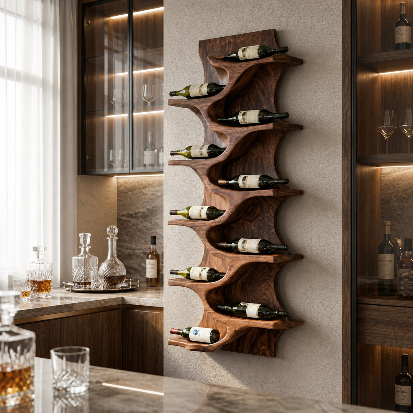 Rustic Natural Wood Wine Rack For Home Bar Wall Storage - product view 6