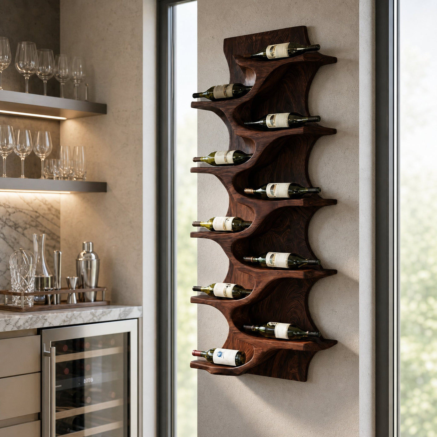 Rustic Natural Wood Wine Rack For Home Bar Wall Storage - product view 7