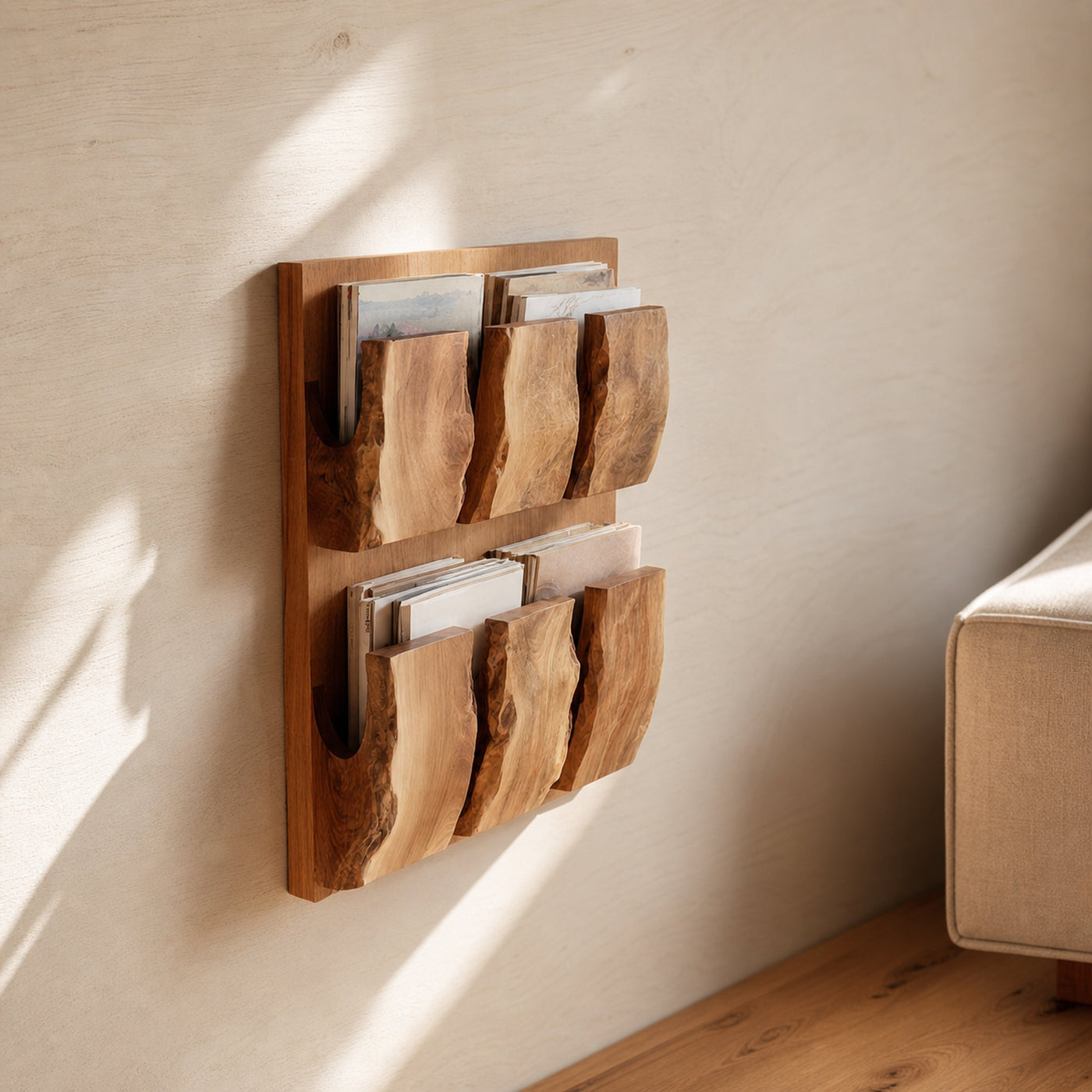 Rustic Nature Inspired Wooden Wall Organizer Home Interior Accent Storage