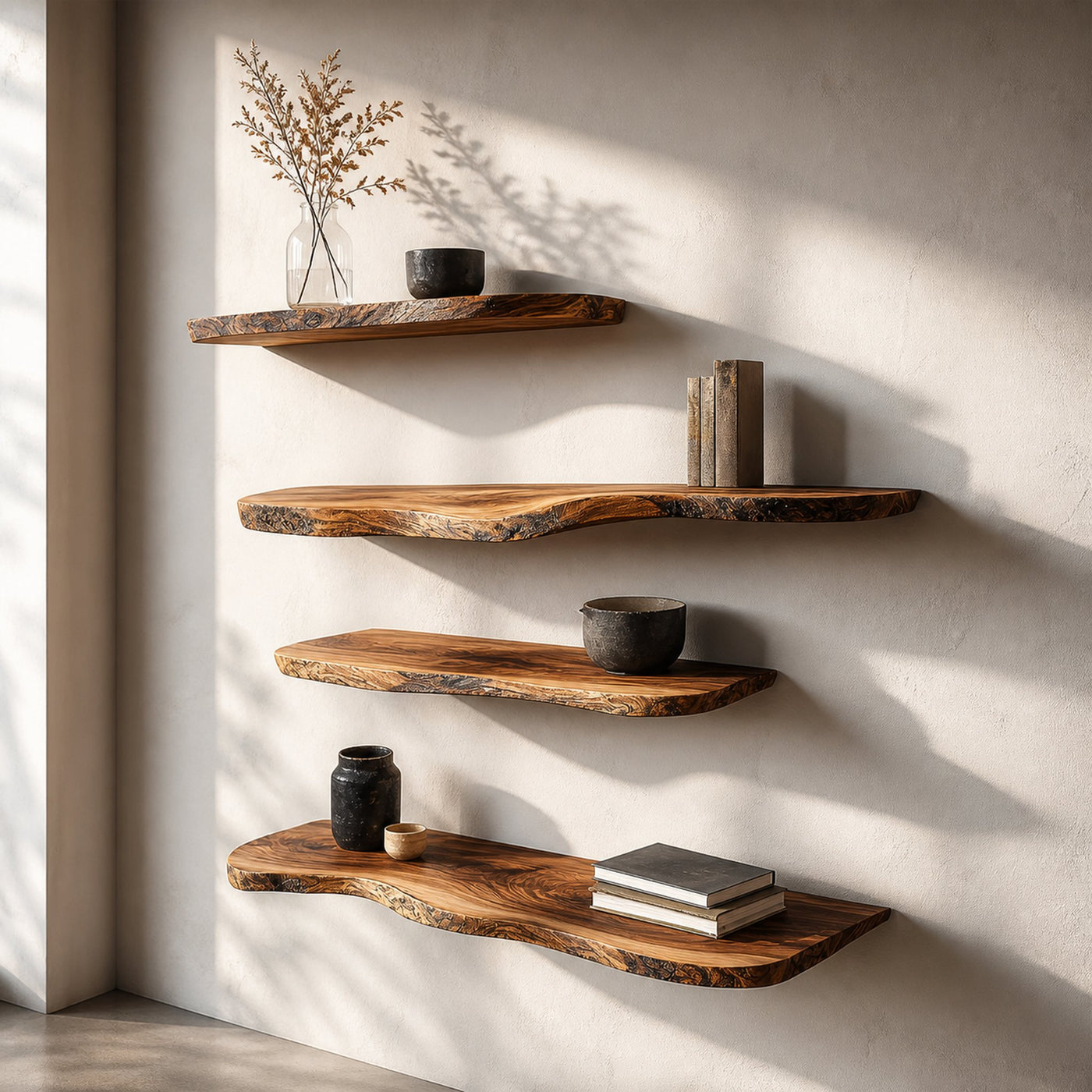 Rustic Organic Floating Wall Shelf Living Room Interior Display