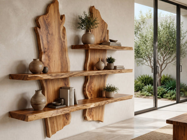 Riverline Palisade Live Edge Wall Shelf with Slab Uprights