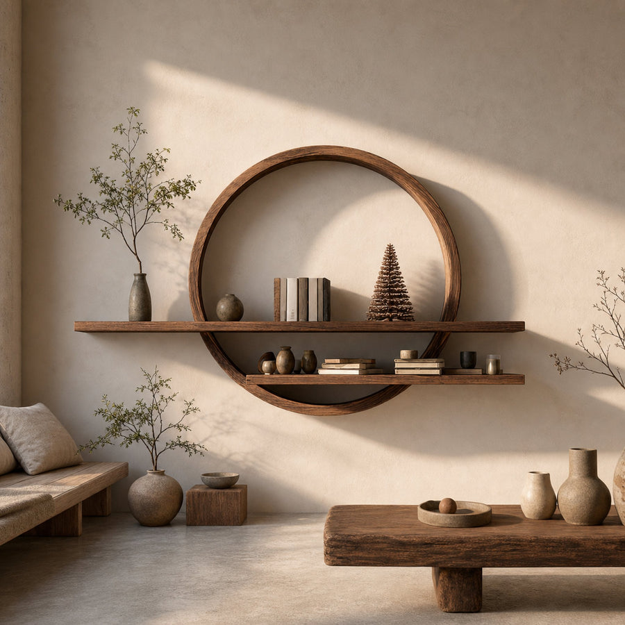 Rustic Round Wall Shelf For Living Room And Bedroom