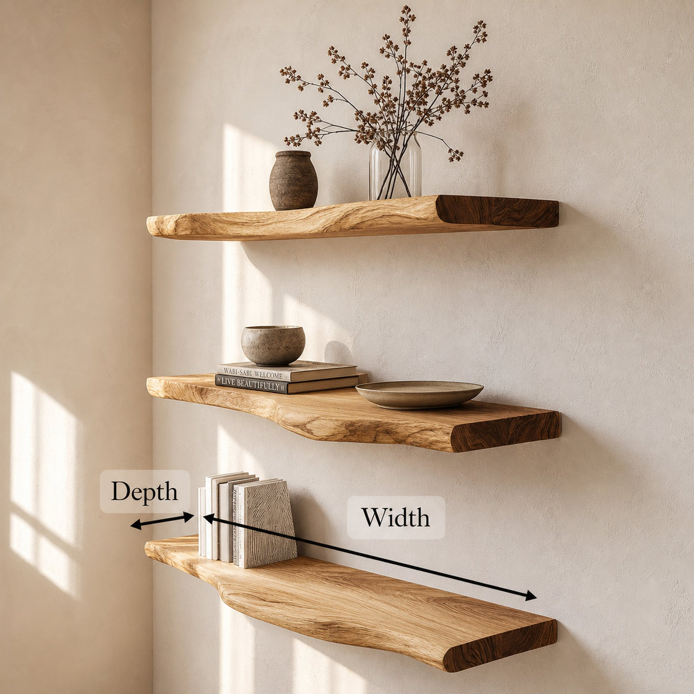 Rustic Sculptural Floating Shelf Solid Wood Living Room Interior Statement Design - product view 6