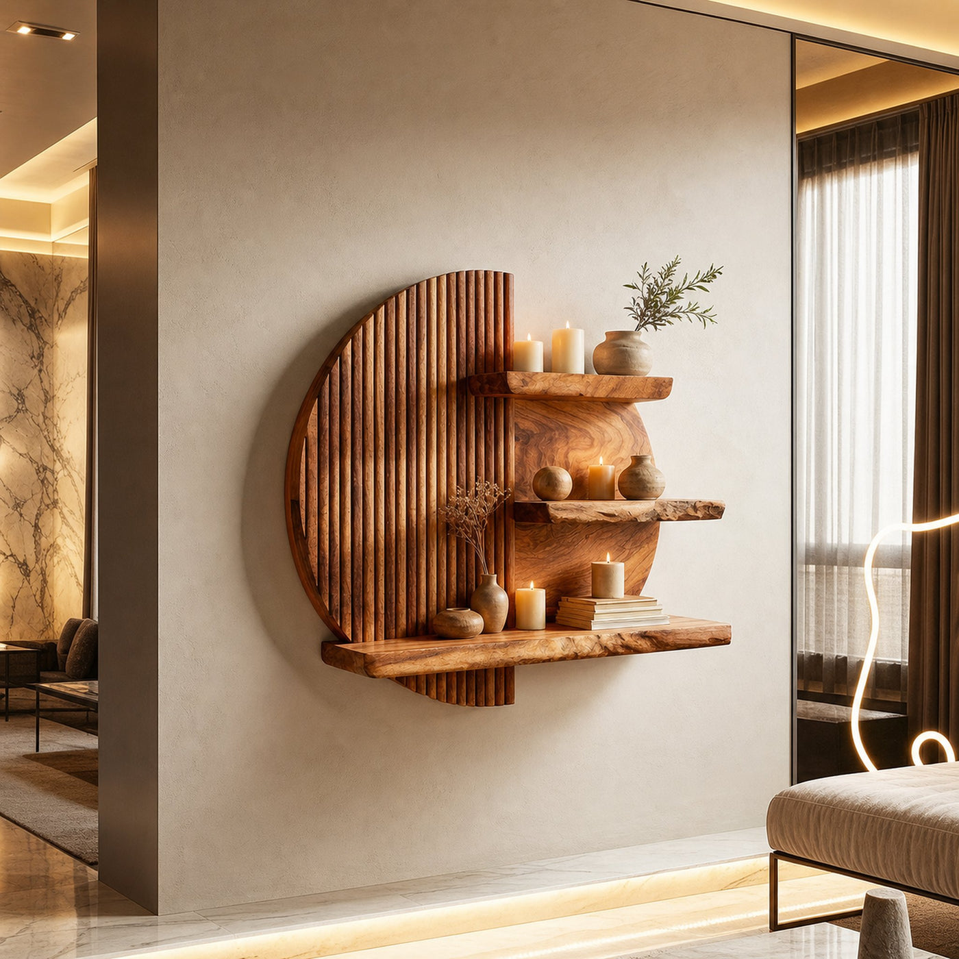 Rustic Sculptural Wall Shelf For Living Room And Decorative Wall