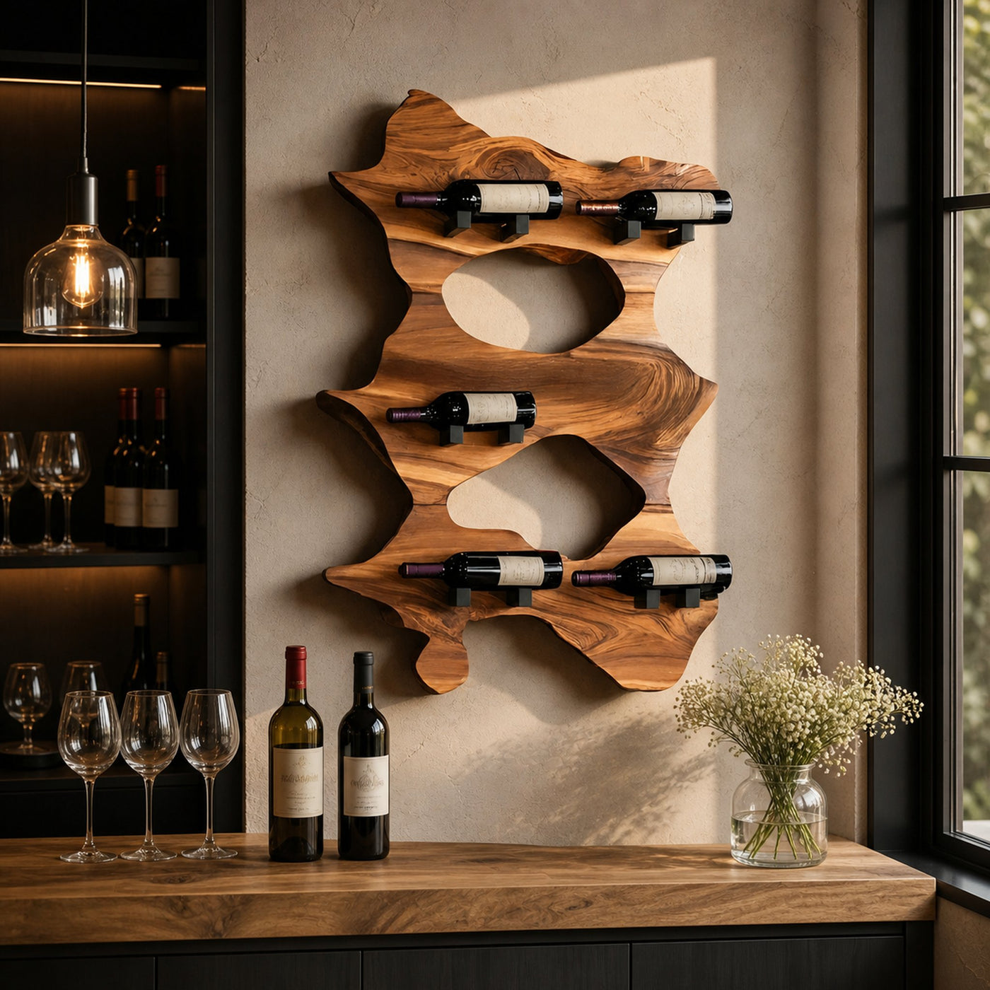 Rustic Solid Wood Live Edge Wine Rack For Entryway - product view 6