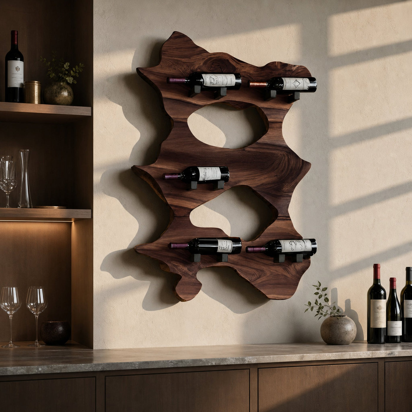 Rustic Solid Wood Live Edge Wine Rack For Entryway - product view 7