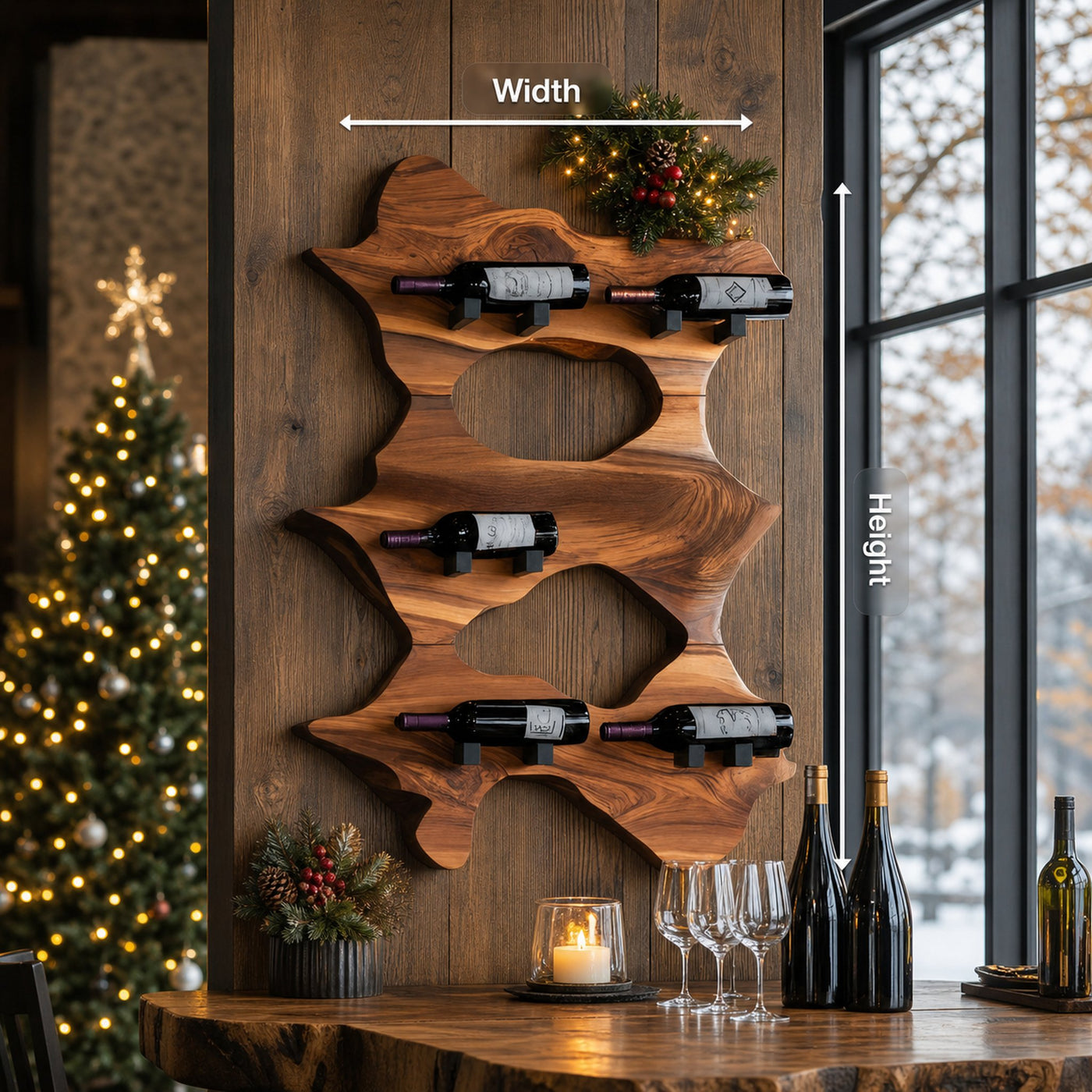 Rustic Solid Wood Live Edge Wine Rack For Entryway - product view 8