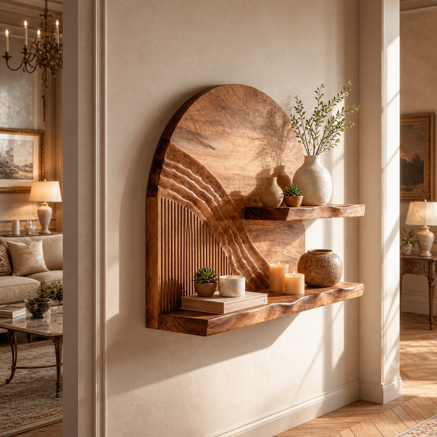 Rustic Statement Wall Shelf For Living Room And Open Space
