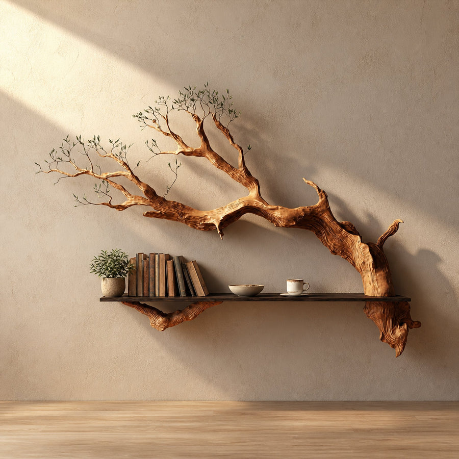 Rustic Tree Branch Floating Shelf Living Room Wall Decor