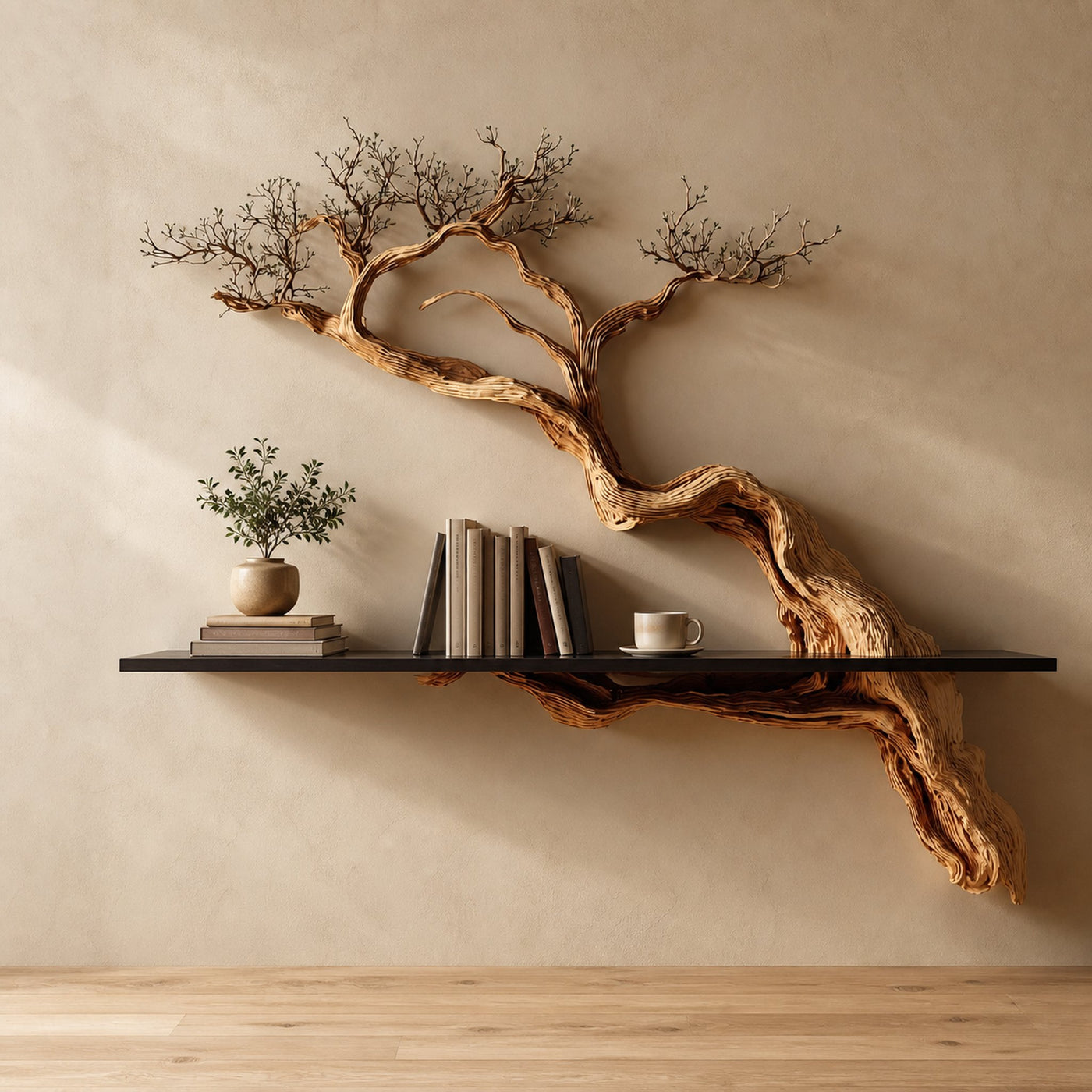 Rustic Tree Branch Shelf Handmade Living Room
