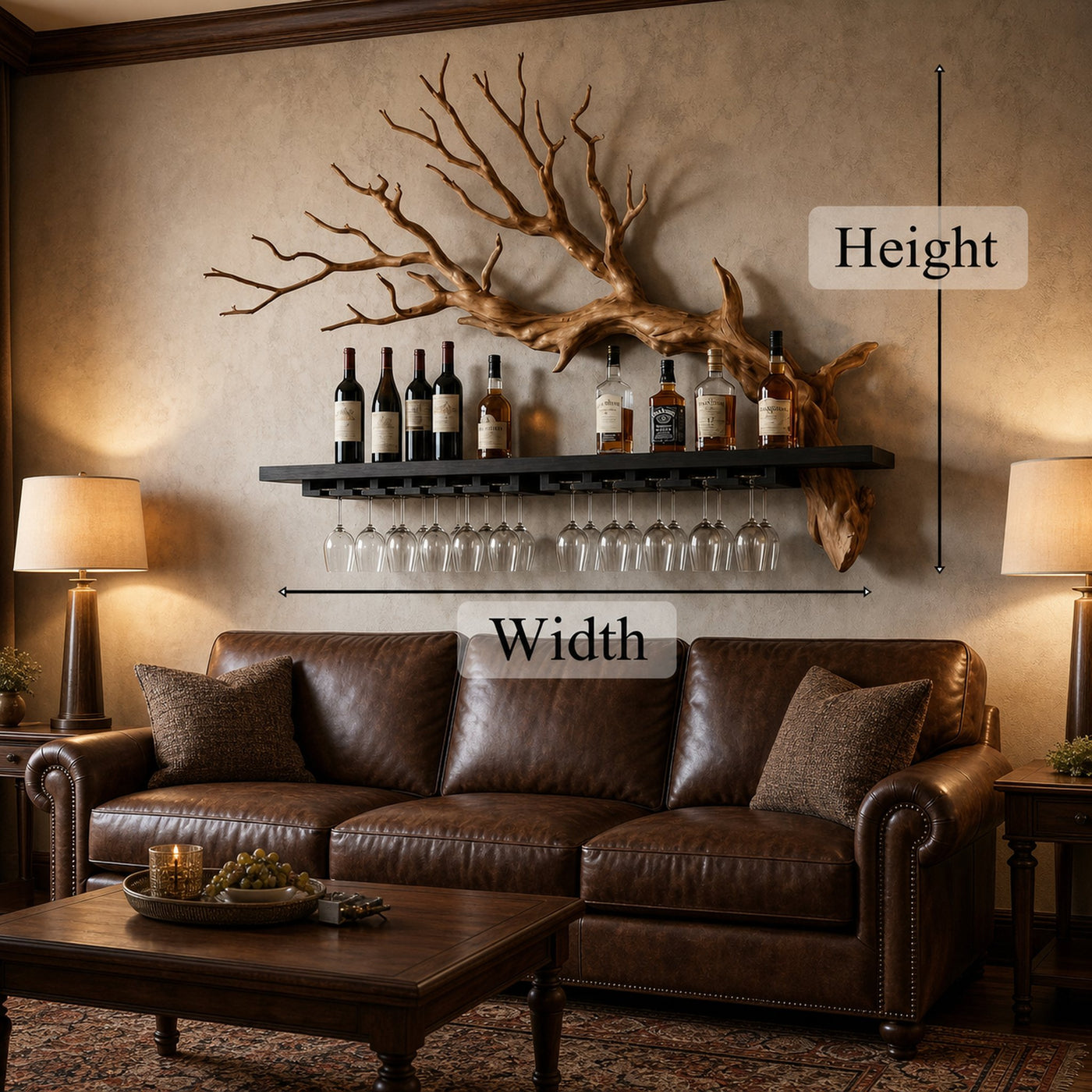 Rustic Tree Branch Wine Rack Living Room Wall Bar Decor - product view 6