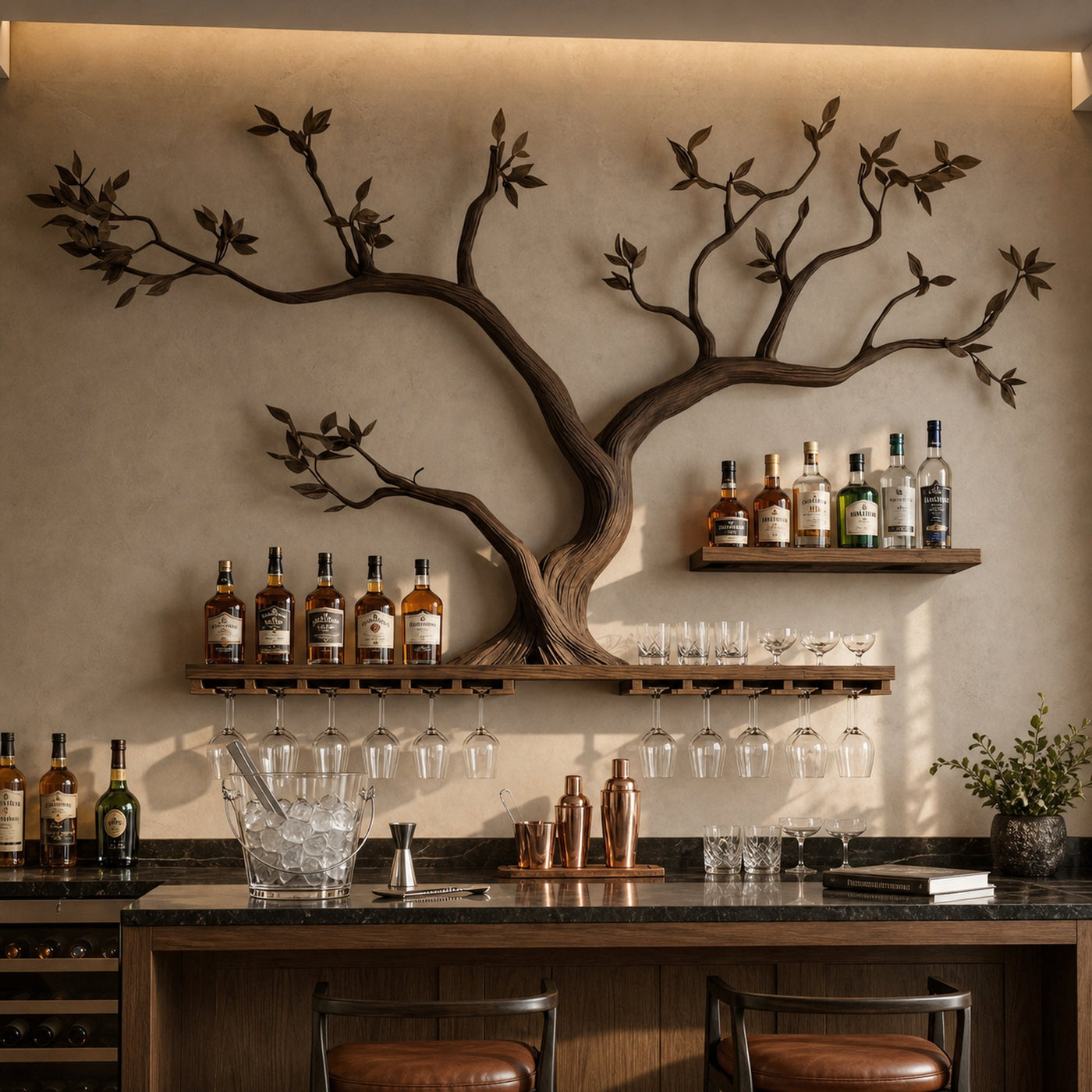 Rustic Tree Branch Wine Rack Wooden Wall Shelf For Kitchen Dining Room Home Bar