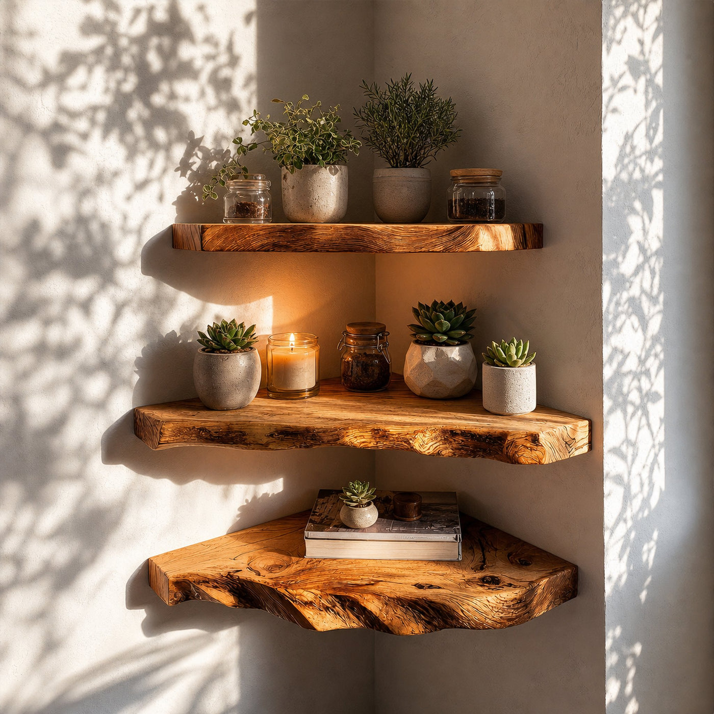Rustic Wall Mounted Corner Shelf Living Room