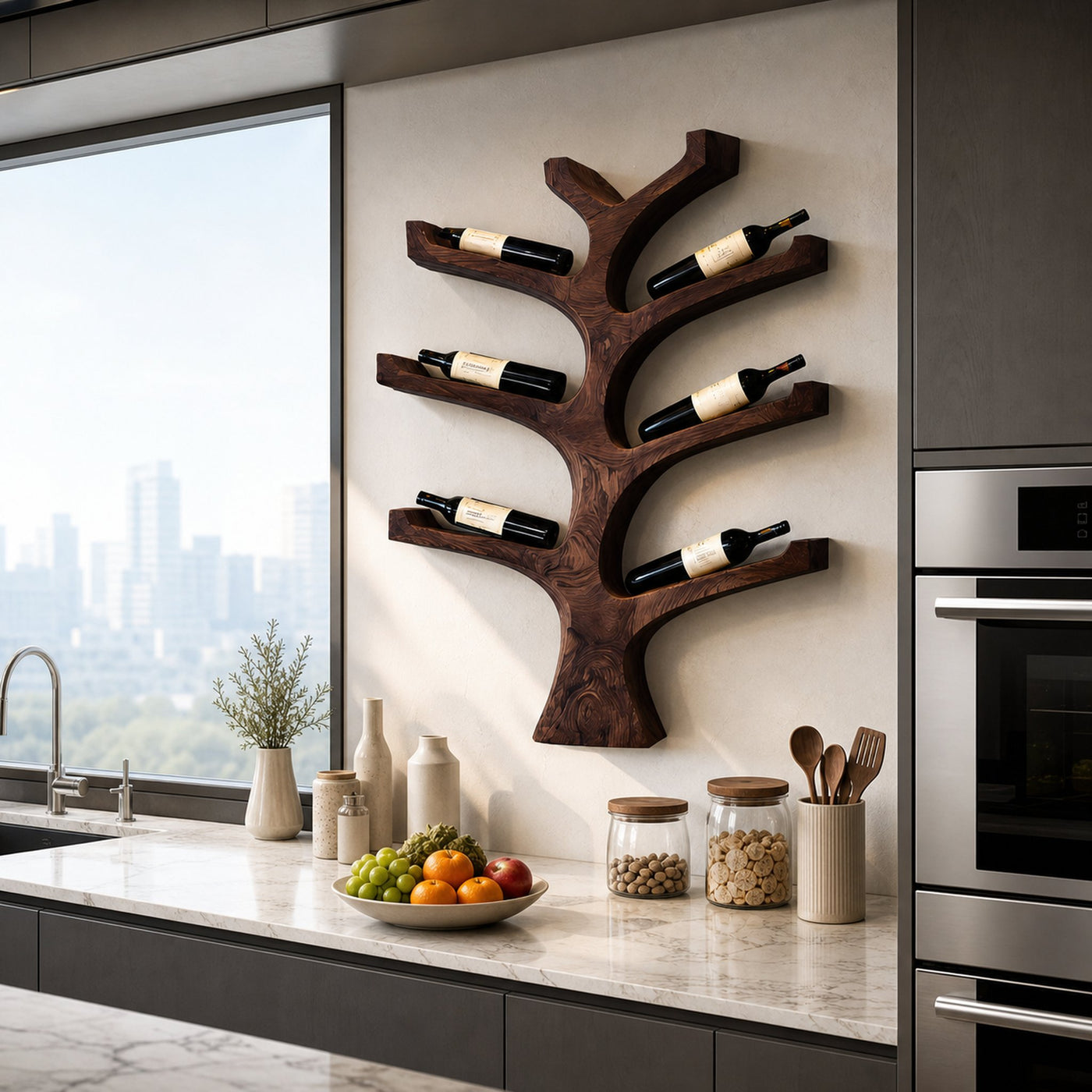 Rustic Wall Mounted Tree Branch Wine Holder For Kitchen - product view 7