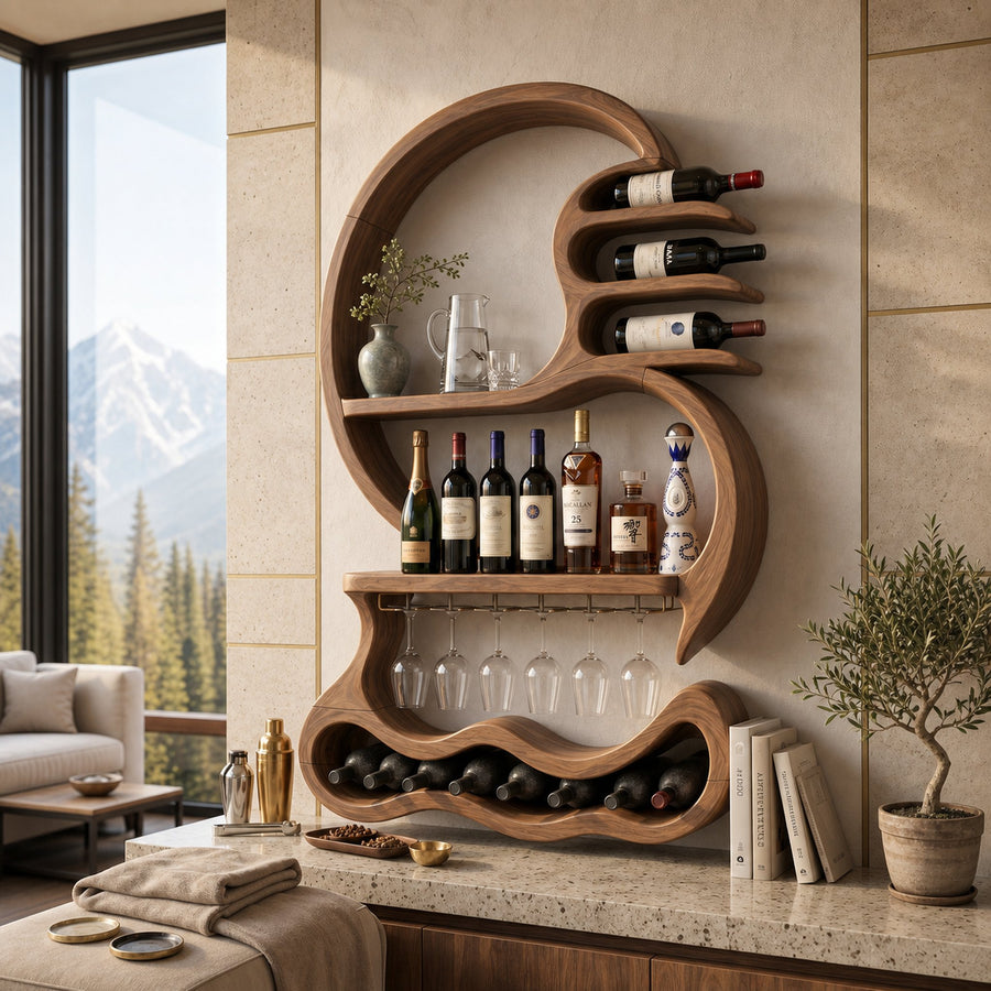 Rustic Wall Mounted Wine Display For Lounge Area