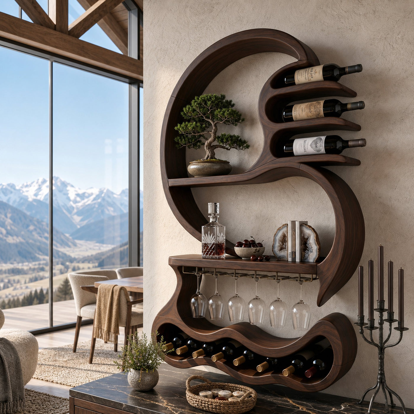 Rustic Wall Mounted Wine Display For Lounge Area - product view 7