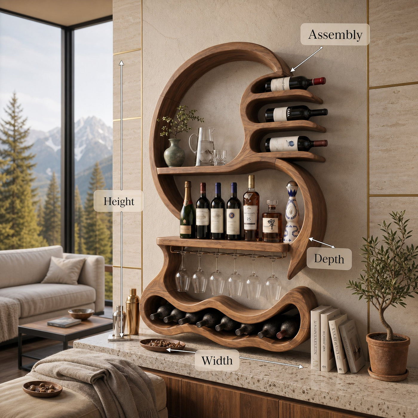 Rustic Wall Mounted Wine Display For Lounge Area - product view 8
