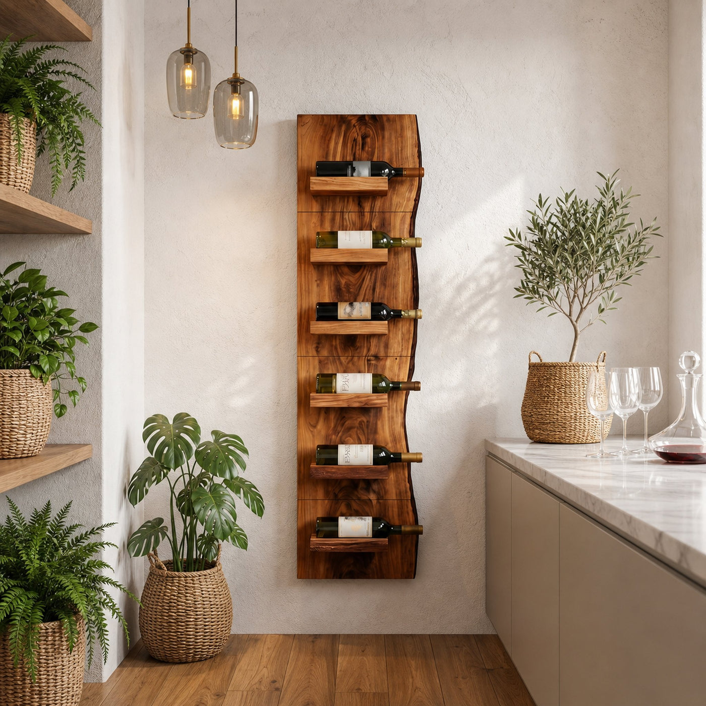 Rustic Wall Mounted Wine Rack With Vertical Wooden Storage Shelves For Kitchen And Dining Room - product view 6