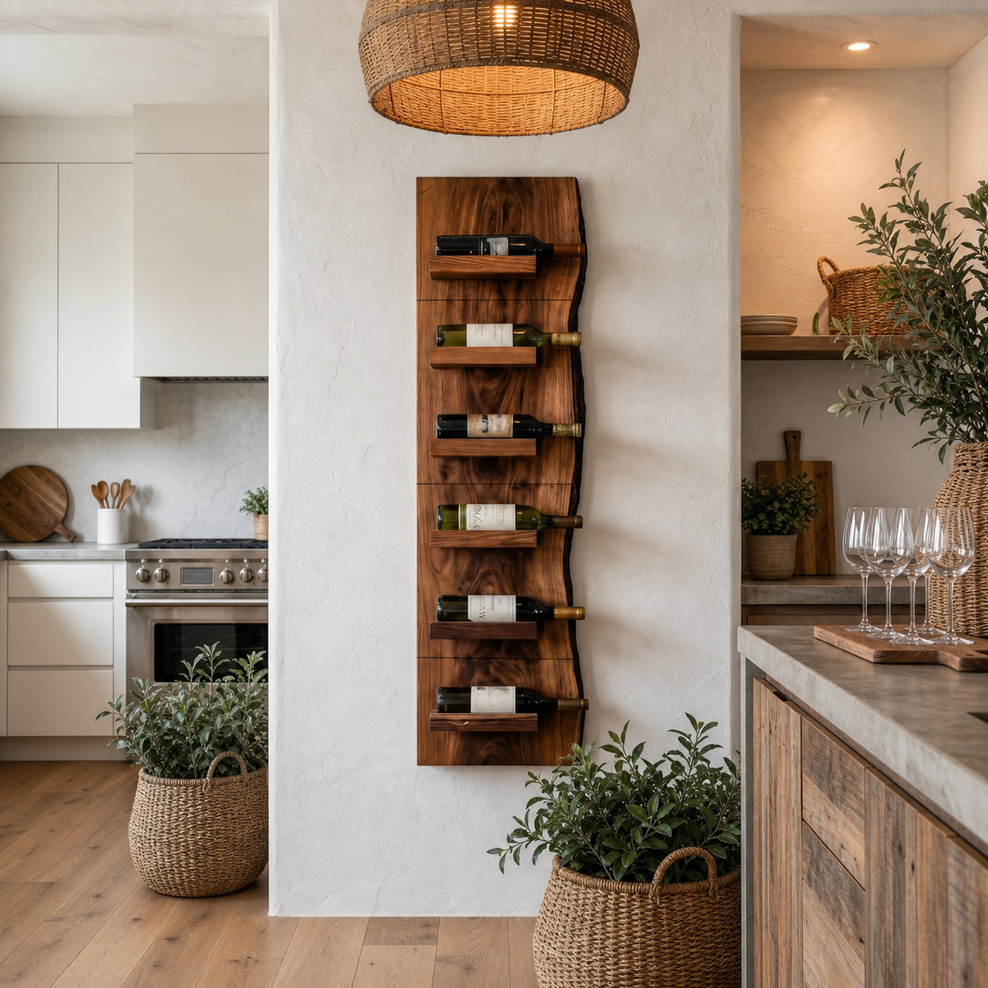 Rustic Wall Mounted Wine Rack With Vertical Wooden Storage Shelves For Kitchen And Dining Room - product view 7