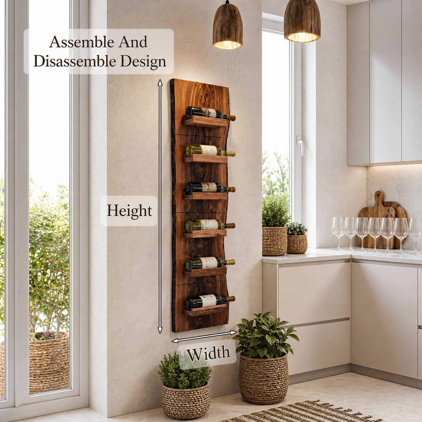 Rustic Wall Mounted Wine Rack With Vertical Wooden Storage Shelves For Kitchen And Dining Room - product view 8